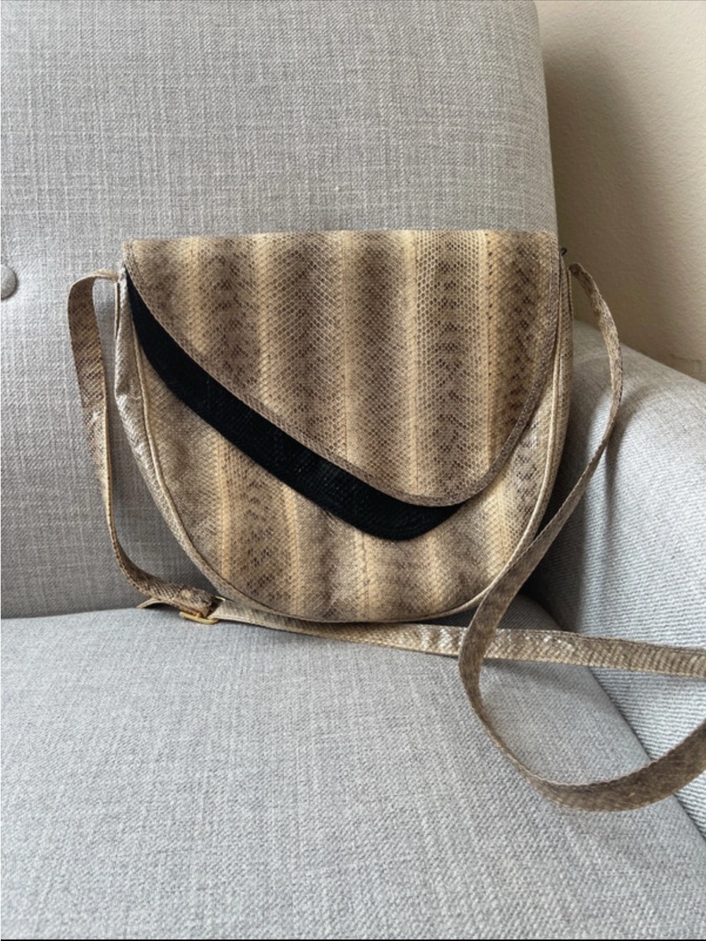 Snakeskin Crossbody Bag with Black Accent